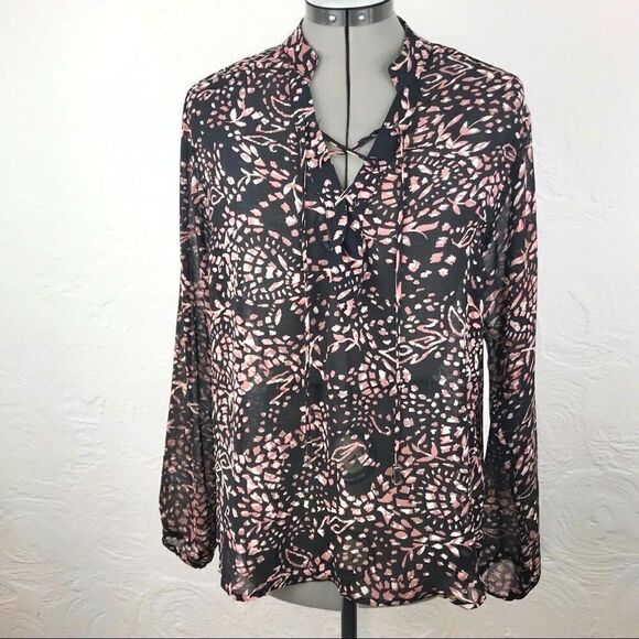 Lovestitch Black Pattern LongSleeve drawstring Top - Picture 1 of 8